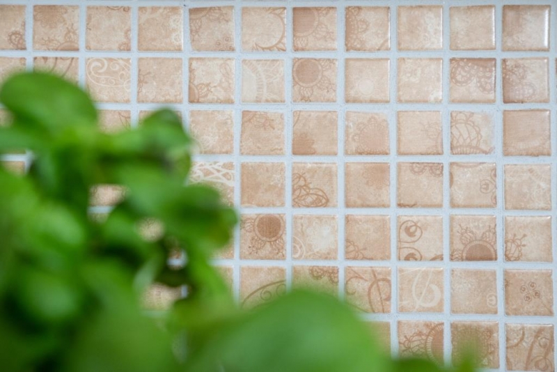 Muestra de mano mosaico azulejo retro vintage cerámica mosaico beige marrón cocina splashback MOS18D-1412_m