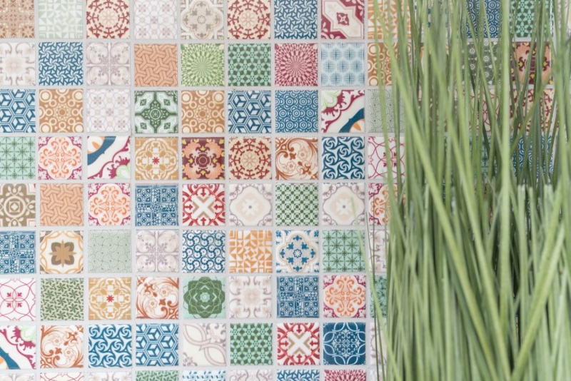 Muestra de mano colorido mosaico azulejo aspecto español retro vintage mosaico de cerámica MOS18D-1616_m