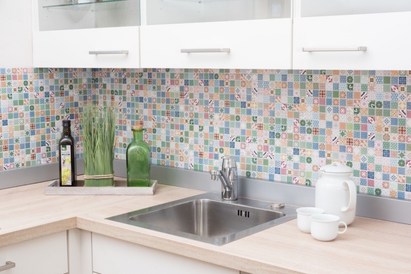 Muestra de mano colorido mosaico azulejo aspecto español retro vintage mosaico de cerámica MOS18D-1616_m