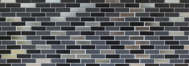 Muestra de mano mosaico compuesto cerámica negro plata cromo barras azulejo backsplash MOS26-0317_m