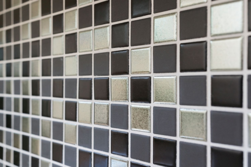 Muestra de mano mosaico azulejo cerámica negro plata antracita cromo cocina splashback MOS18-0317_m