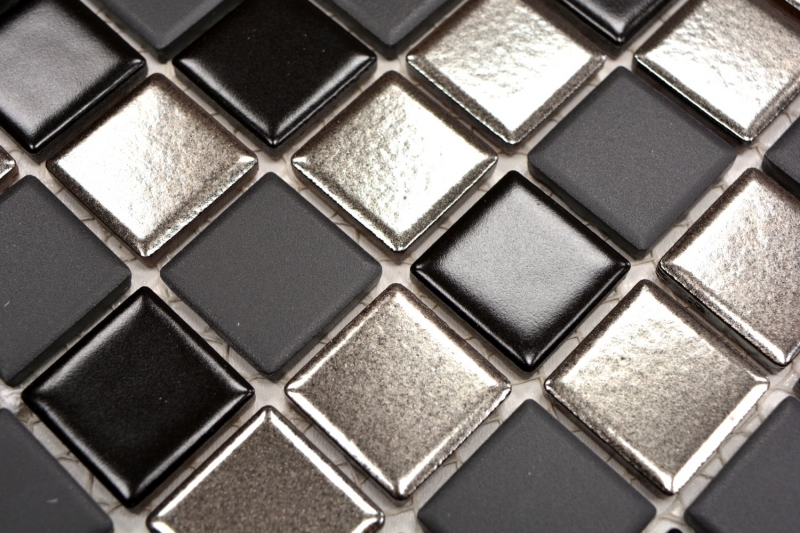 Muestra de mano mosaico azulejo cerámica negro plata antracita cromo cocina splashback MOS18-0317_m