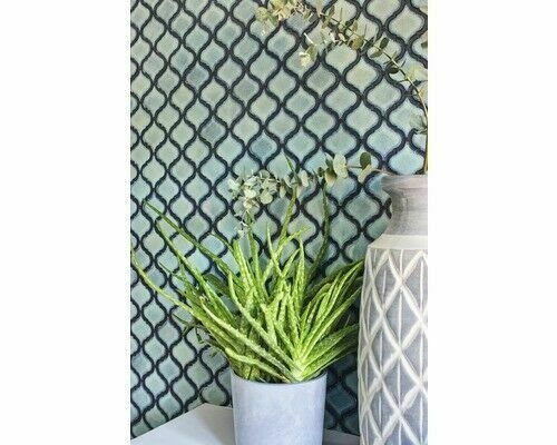 Muestra de mano retro vintage mosaico azulejo cerámica florentino azul moteado brillante MOS13-0408_m