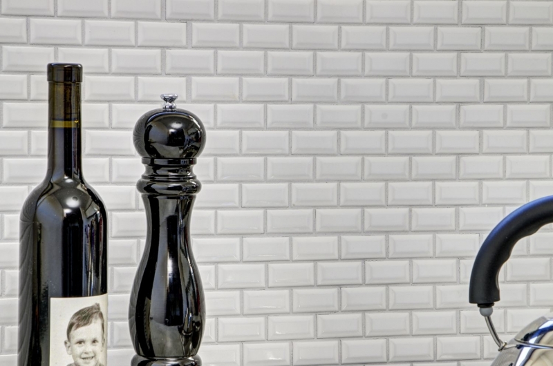 Muestra de mano Mini Metro Subway mosaico azulejo cerámica BLANCO azulejo backsplash cocina MOS26-0102_m