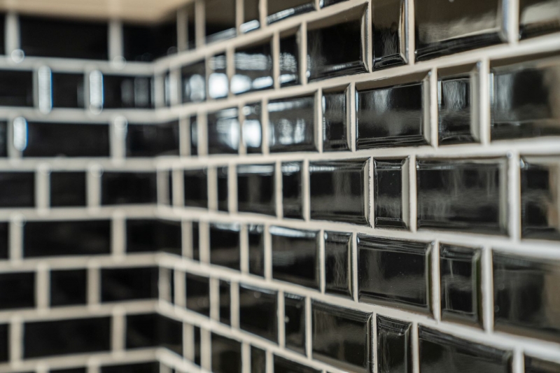 Muestra de mano Metro Subway mosaico azulejo cerámica negro azulejo backsplash cocina MOS26WM-0301_m