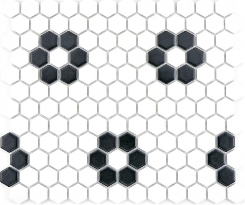 Muestra de mano mosaico azulejo cerámica hexágono blanco negro mate azulejo backsplash cocina MOS11A-0103_m