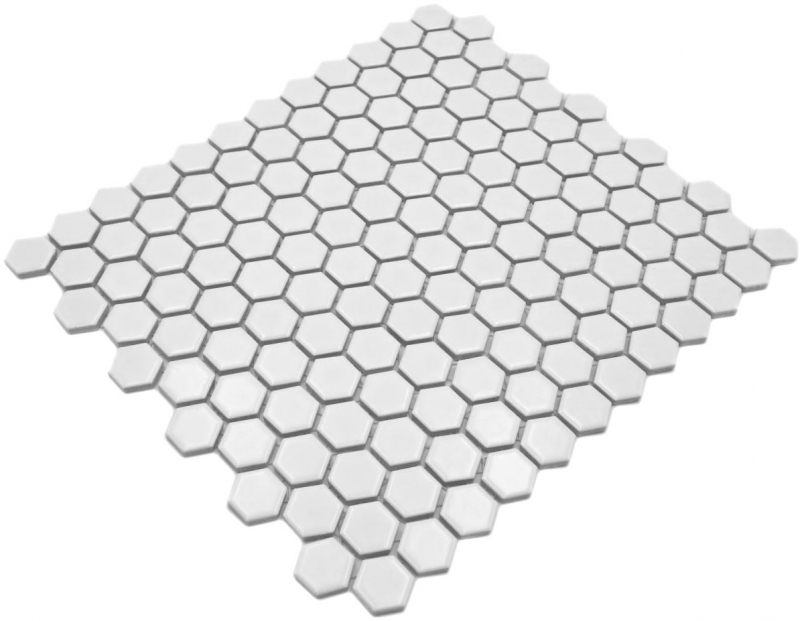 Muestra de mano mosaico azulejo cerámica hexágono blanco mate pared ducha backsplash azulejos de pared MOS11A-0111_m
