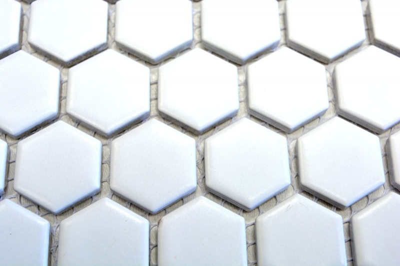 Muestra de mano mosaico azulejo cerámica hexágono blanco mate pared ducha backsplash azulejos de pared MOS11A-0111_m