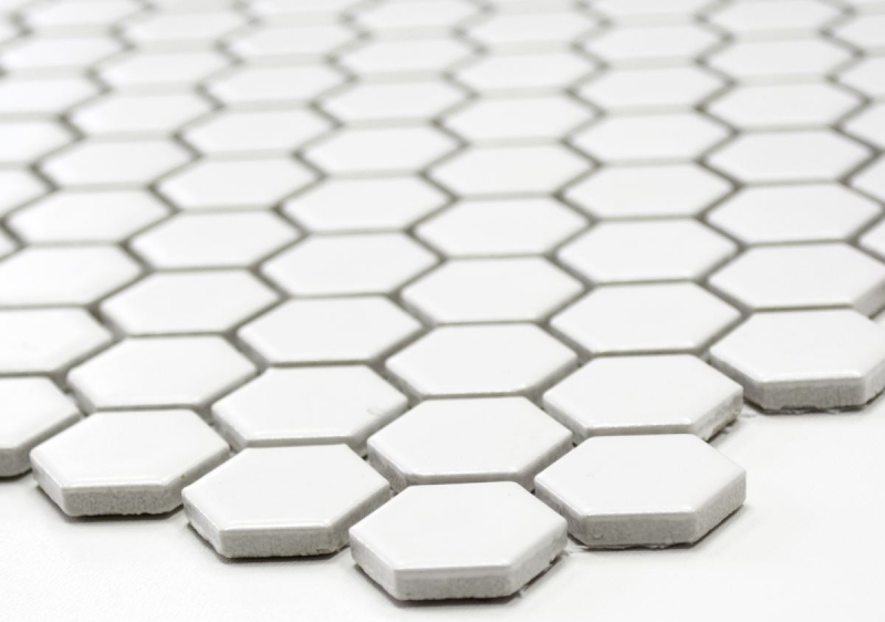 Muestra de mano mosaico azulejo cerámica hexágono blanco mate pared ducha backsplash azulejos de pared MOS11A-0111_m