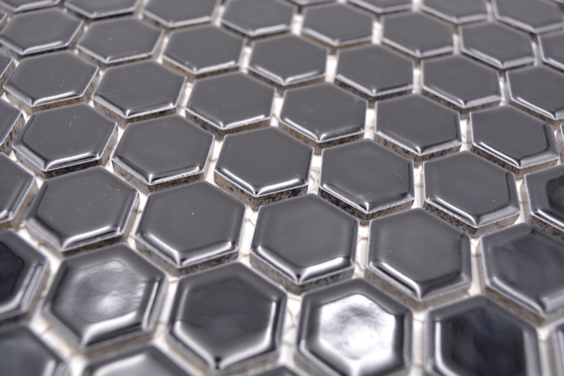 Muestra de mano mosaico azulejo cerámica hexágono negro brillante pared azulejo baño MOS11A-0302_m