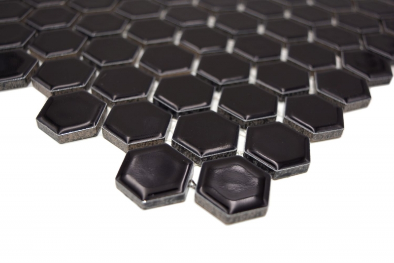 Muestra de mano mosaico azulejo cerámica hexágono negro brillante pared azulejo baño MOS11A-0302_m