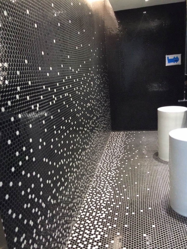 Muestra de mano mosaico azulejo cerámica hexágono negro brillante pared azulejo baño MOS11A-0302_m
