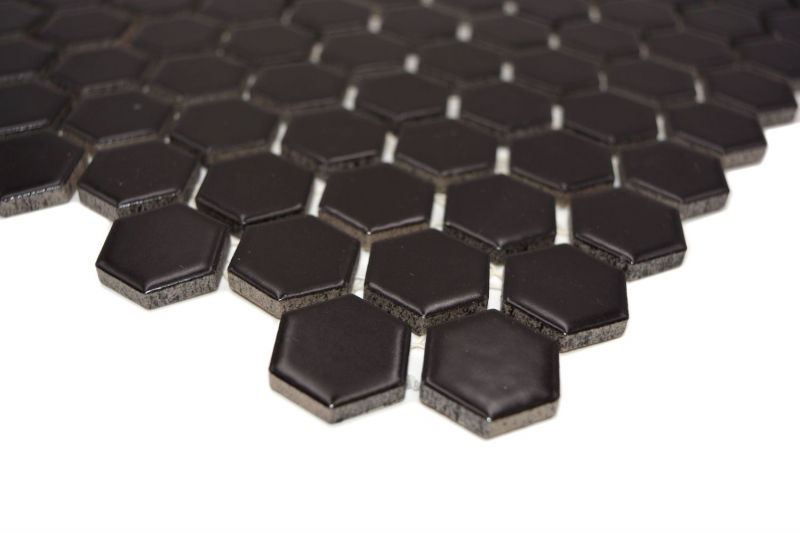 Muestra de mano mosaico azulejo cerámica hexágono negro mate ducha splashback azulejo espejo MOS11A-0311_m