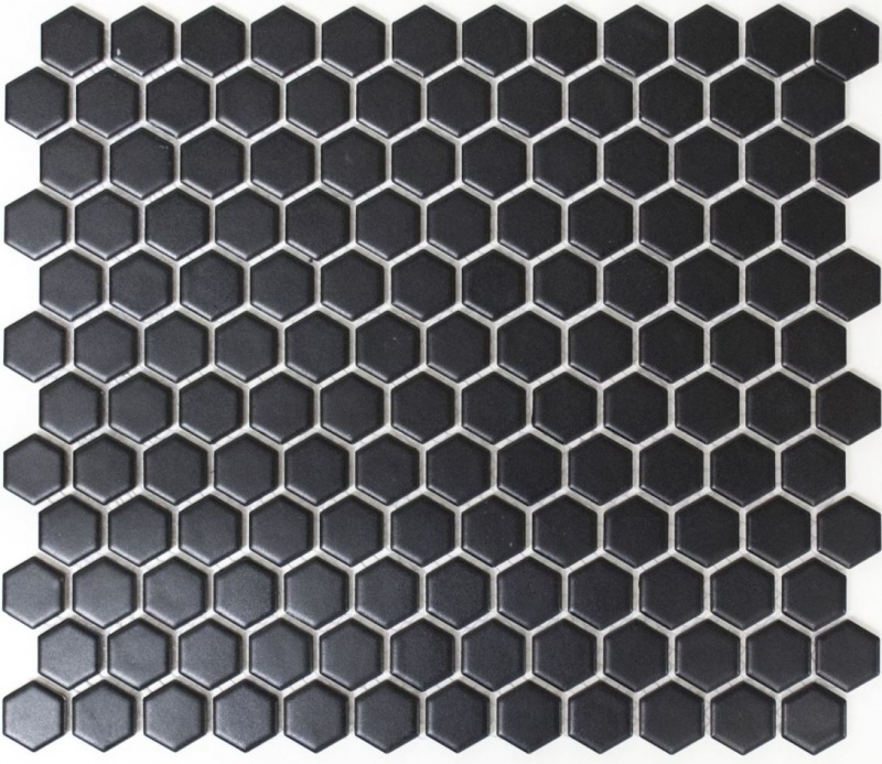 Muestra de mano mosaico azulejo cerámica hexágono negro mate ducha splashback azulejo espejo MOS11A-0311_m
