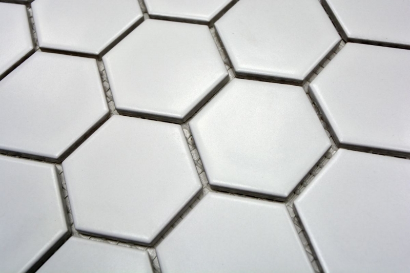 Muestra de mano azulejo mosaico cerámica hexágono blanco mate pared azulejo baño MOS11B-0111_m