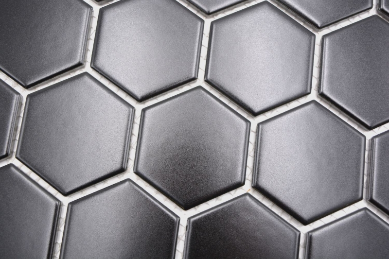 Muestra de mano mosaico azulejo cerámica hexágono negro mate ducha splashback azulejo espejo MOS11B-0311_m