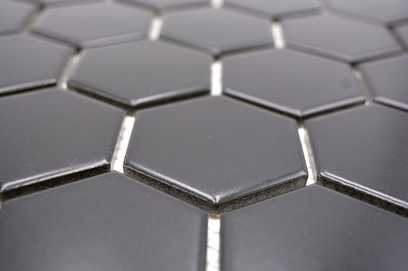 Muestra de mano mosaico azulejo cerámica hexágono negro mate ducha splashback azulejo espejo MOS11B-0311_m