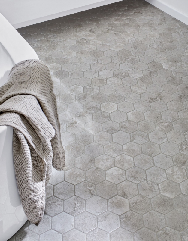 Muestra de mano mosaico azulejo cerámica gris hexágono cemento azulejo de cocina WC azulejo de baño MOS11F-0204_m