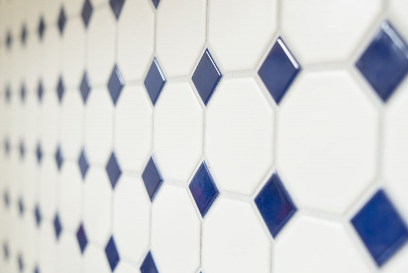 Muestra de mano mosaico azulejo cerámica azul octágono blanco mate azul brillante azulejo de la pared azulejo de baño MOS13-OctaG464_m