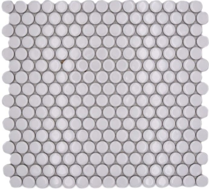 Muestra de mano botón mosaico LOOP redondo mosaico blanco brillante pared cocina ducha BAD MOS10-0102_m