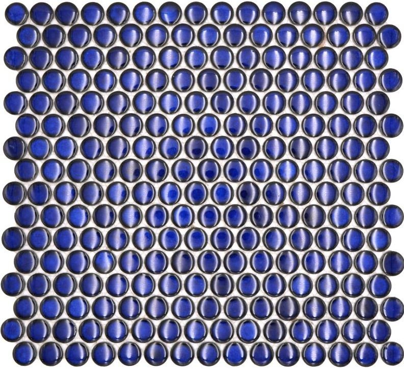 Muestra de mano botón mosaico LOOP redondo mosaico azul oscuro cobalto pared cocina ducha BAD MOS10-0405_m