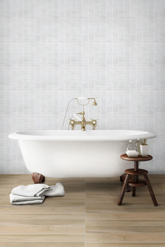 Muestra de mano mosaico azulejo cerámica varillas aspecto piedra blanco azulejo backsplash cocina MOS24-STSO01_m