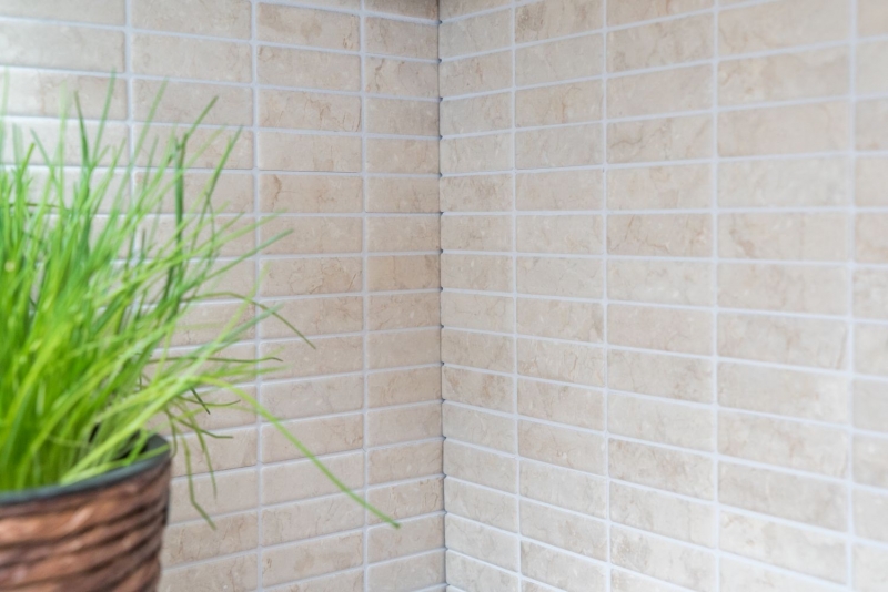 Muestra de mano mosaico azulejo cerámica varillas aspecto piedra luz beige azulejo backsplash cocina MOS24-STSO45_m
