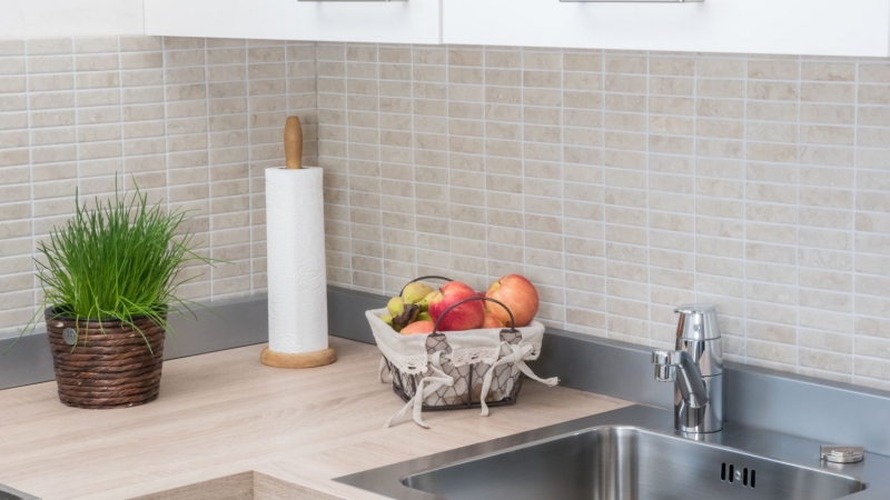 Muestra de mano mosaico azulejo cerámica varillas aspecto piedra luz beige azulejo backsplash cocina MOS24-STSO45_m