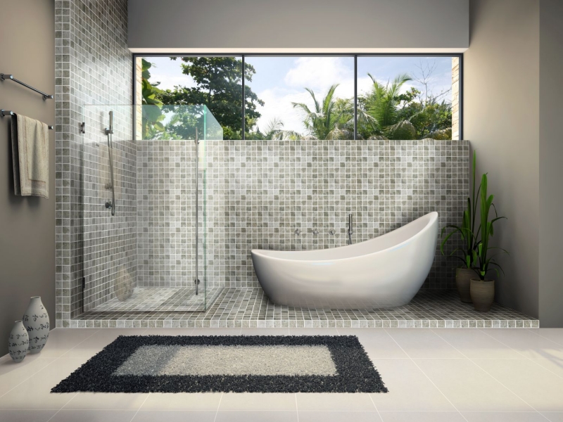 Muestra de mano mosaico azulejo piedra natural aspecto gris estructura baño azulejo backsplash MOS16-HWA4GY_m