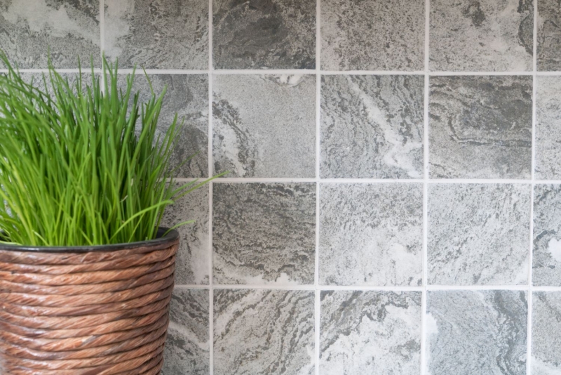 Muestra de mano mosaico azulejo cerámica efecto piedra estructura gris azulejo backsplash cocina MOS22-HWA9GY_m