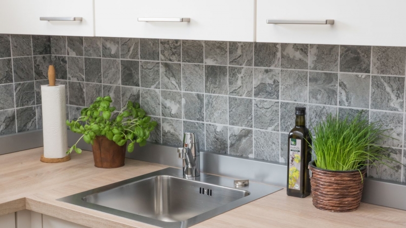 Muestra de mano mosaico azulejo cerámica efecto piedra estructura gris azulejo backsplash cocina MOS22-HWA9GY_m