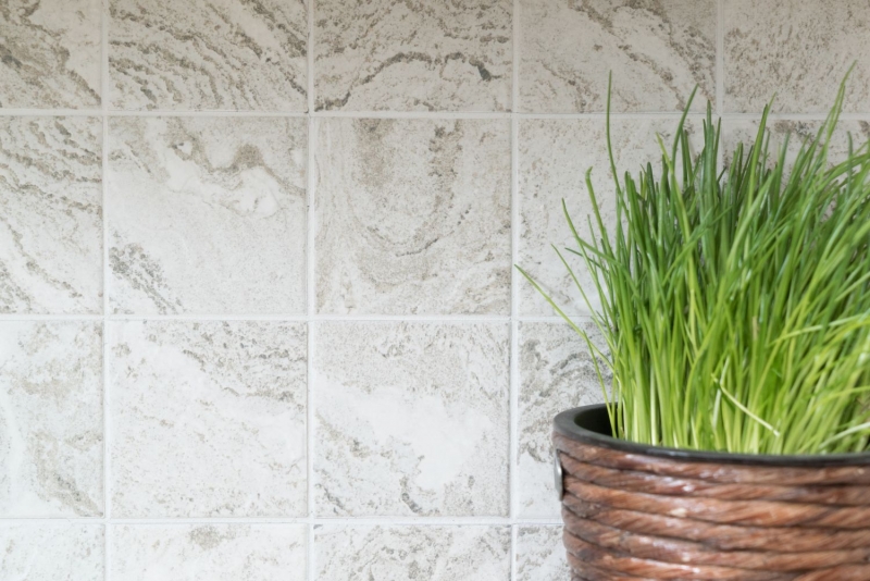 Muestra de mano mosaico azulejo cerámica efecto piedra estructura gris claro azulejo backsplash cocina MOS22-HWA9LG_m