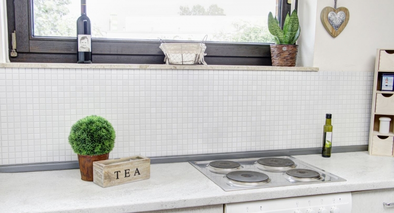 Muestra de mano mosaico azulejo cerámica BLANCO MATT pared azulejo backsplash cocina baño ducha MOS18-0111_m