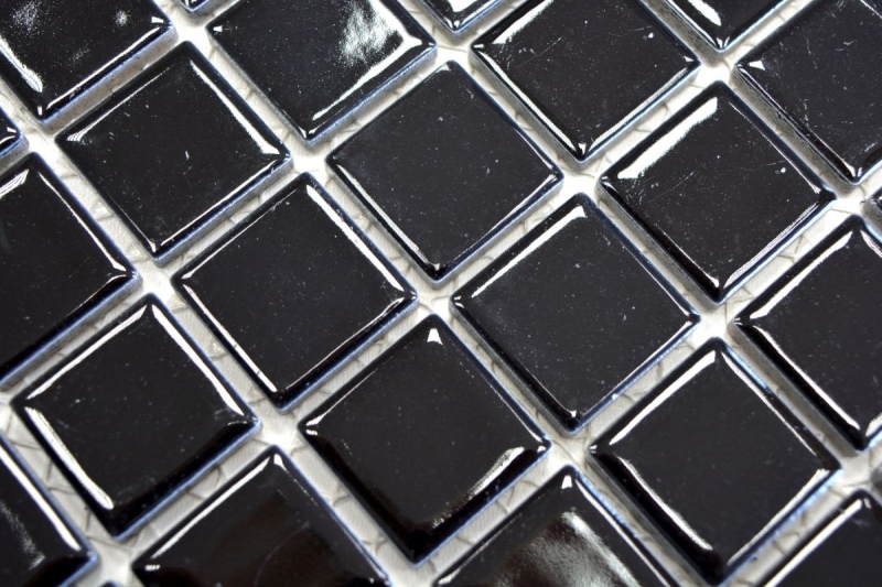 Muestra de mano mosaico azulejo cerámica NEGRO GLOSSY pared azulejo backsplash cocina MOS18-0302_m