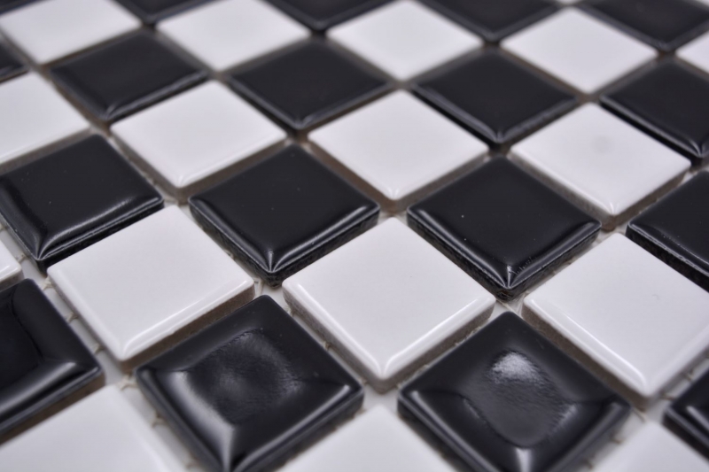Muestra de mano mosaico azulejo de cerámica tablero de ajedrez blanco negro brillante backsplash MOS18-0306_m