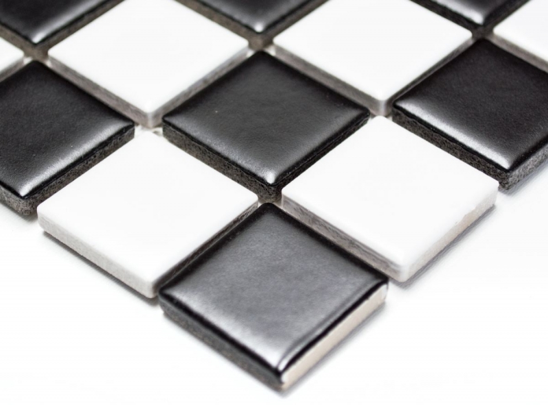 Muestra de mano mosaico azulejo de cerámica tablero de ajedrez negro blanco mate backsplash MOS18-0305_m