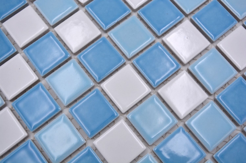 Muestra de mano piscina mosaico mosaico azulejo cerámica azul blanco brillante pared de ducha MOS18-0407_m