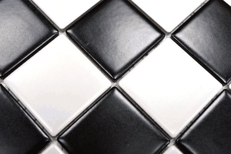 Muestra de mano mosaico azulejo cerámica blanco negro mate tablero de ajedrez azulejo backsplash MOS16-CD202_m