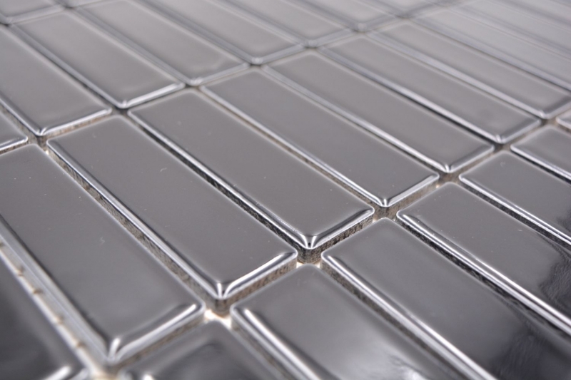 Muestra de mano mosaico azulejo cerámica barras negro brillante ducha splashback MOS24-0302_m