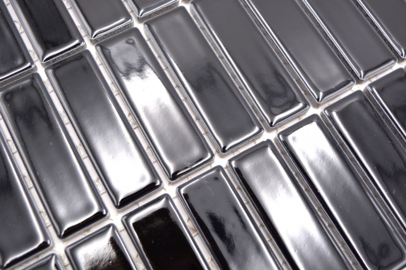 Muestra de mano mosaico azulejo cerámica barras negro brillante ducha splashback MOS24-0302_m