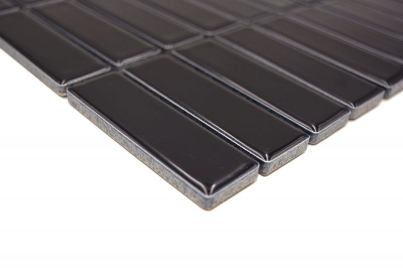 Muestra de mano mosaico azulejo cerámica barras negro brillante ducha splashback MOS24-0302_m