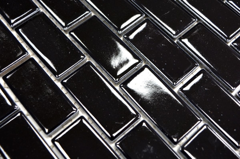 Muestra de mano mosaico azulejo cerámica ladrillo negro brillante cocina splashback MOS24-4BG_m