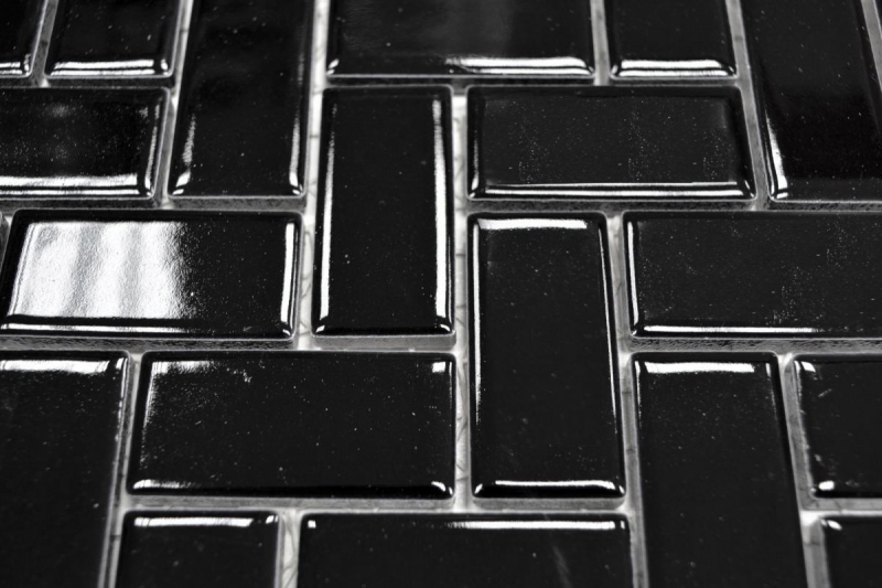 Muestra de mano mosaico cerámica espiga negro brillante mosaico azulejo azulejo de suelo MOS24-CHB6BG_m