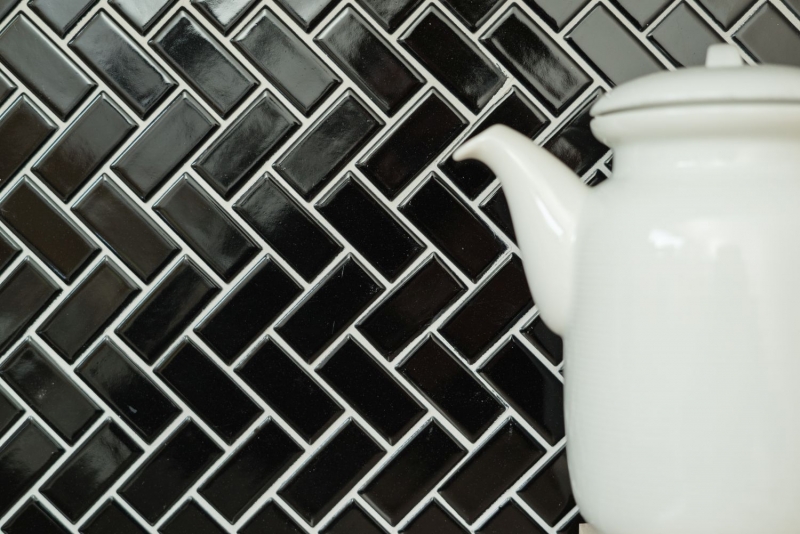 Muestra de mano mosaico cerámica espiga negro brillante mosaico azulejo azulejo de suelo MOS24-CHB6BG_m