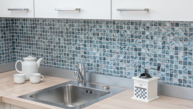 Muestra de mano azulejo mosaico concha azul gris azulejo de pared azulejo de baño MOS150-SM2582_m