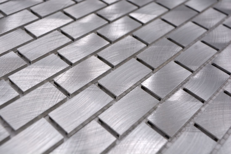 Muestra de mano mosaico azulejo aluminio plata Ladrillo aluminio alu Azulejo backsplash cocina MOS48-0204_m