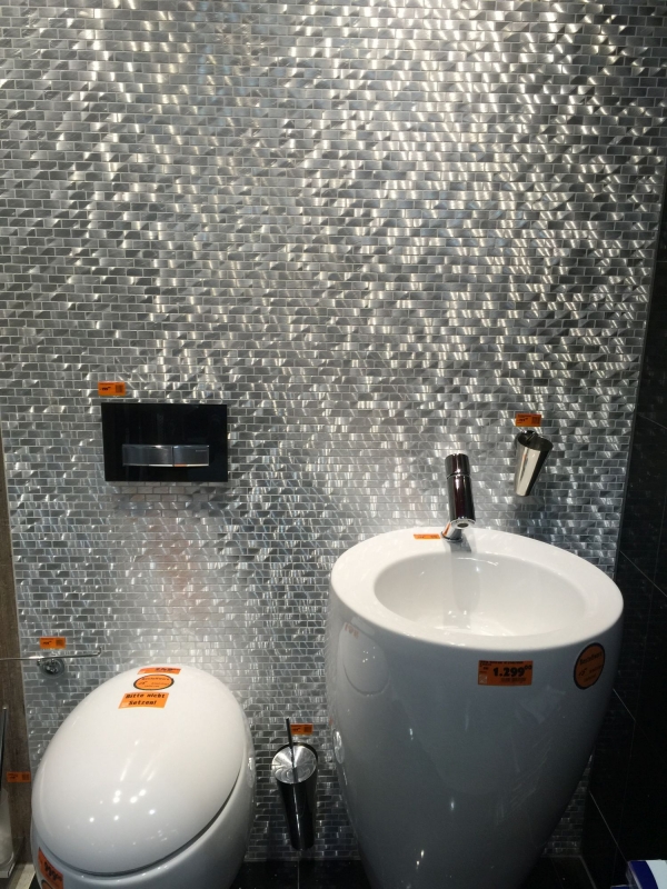 Muestra de mano mosaico azulejo aluminio plata Ladrillo aluminio alu Azulejo backsplash cocina MOS48-0204_m