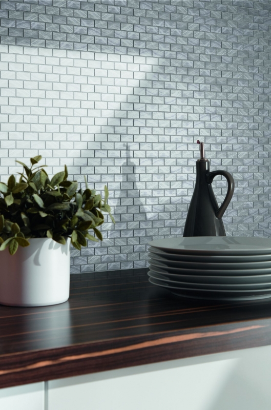 Muestra de mano mosaico azulejo aluminio plata Ladrillo aluminio alu Azulejo backsplash cocina MOS48-0204_m