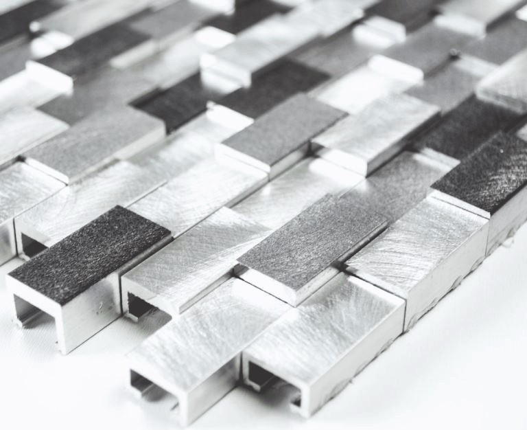 Muestra de mano mosaico azulejo Aluminio Ladrillo Aluminio 3D alu plata negro MOS49-0208_m