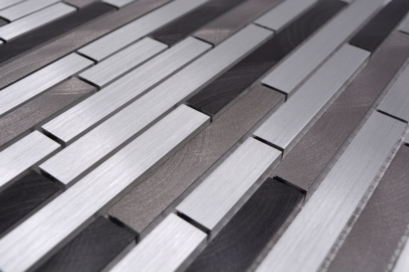 Muestra de mano mosaico azulejo aluminio compuesto aluminio alu gris negro azulejo backsplash cocina MOS49-0308_m